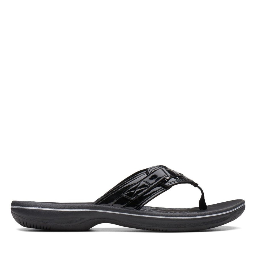 Women Clarks | Breeze Sea Black Patent Thong Sandal