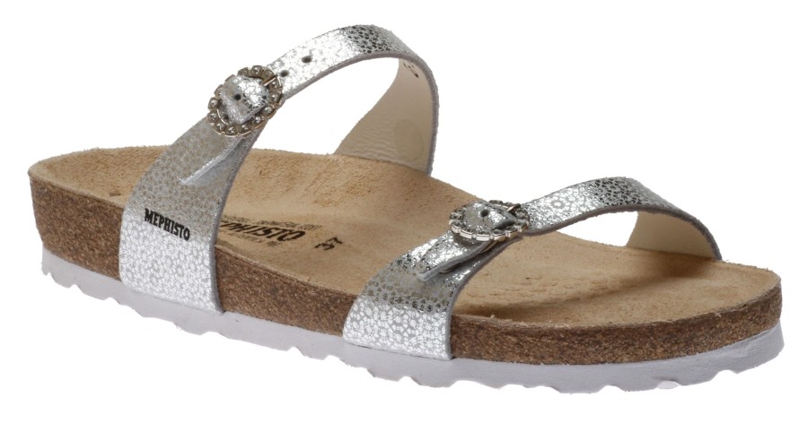 Women Mephisto | Norie Silver Fiori Crystal Embellished Buckle Slide Sandal