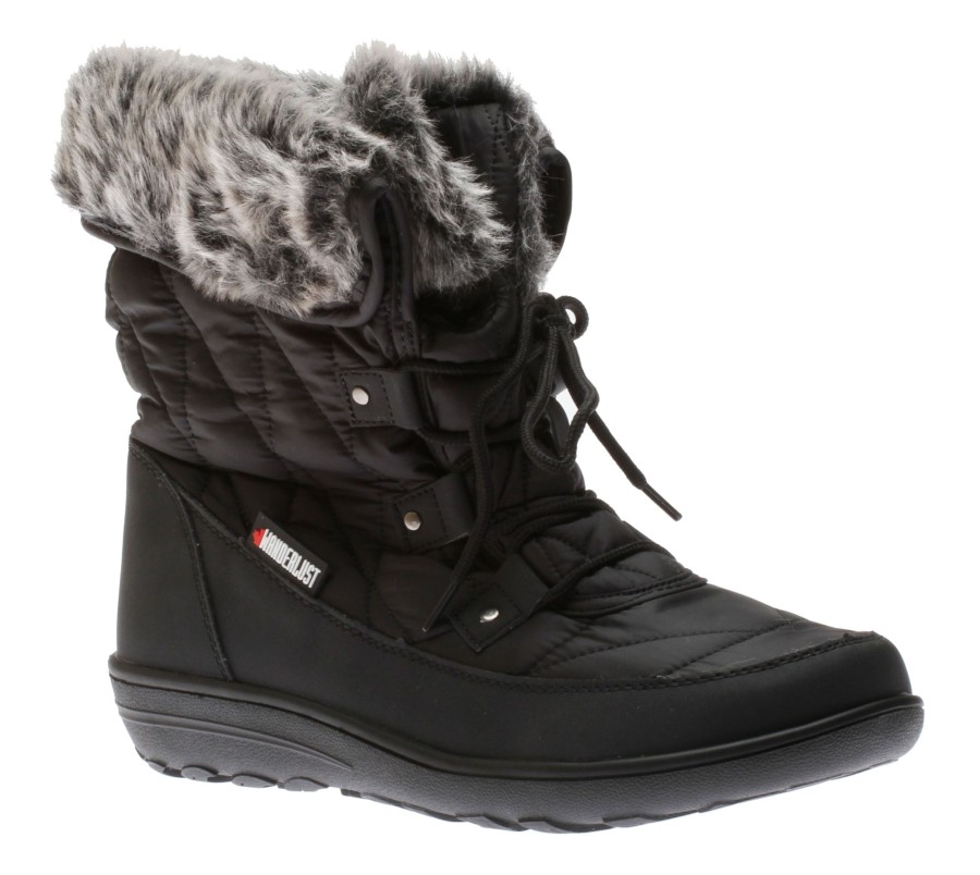 Women Wanderlust | Snowflake Black Lace-Up Winter Boot