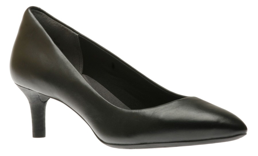 Women Rockport | Total Motion Kalila Black Leather Kitten Heel Pointy Toe Dress Pump