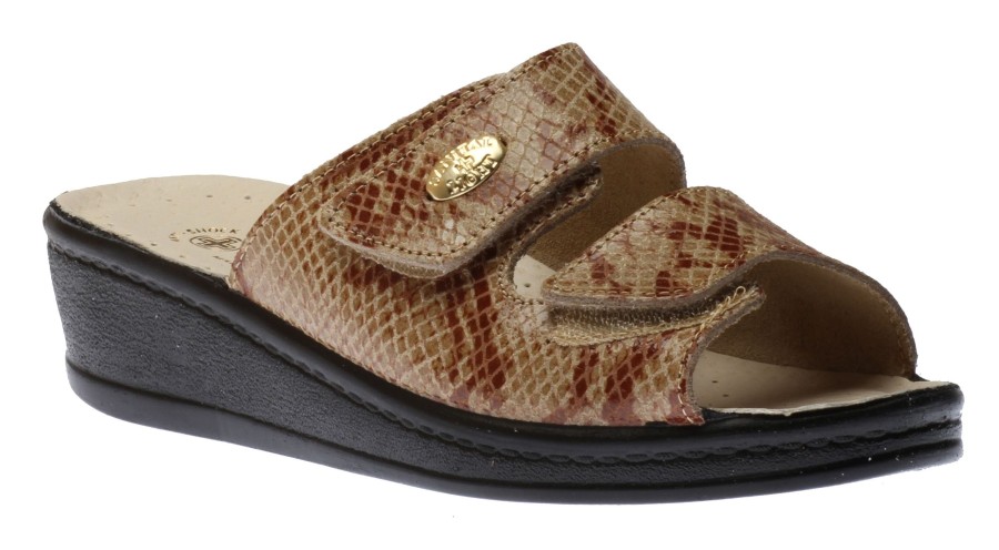 Women Lady Diana | Beige Brown Snakeskin Slide Wedge Sandal