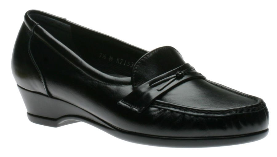 Women SAS Shoes | Easier Black Leather Slip On Wedge Loafer