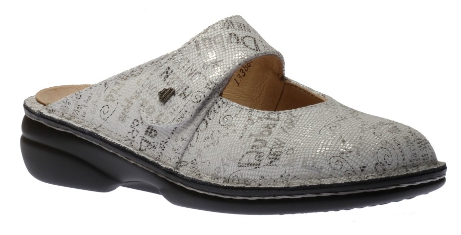 Women Finn Comfort | Stanford Blanco White Words Leather Clog