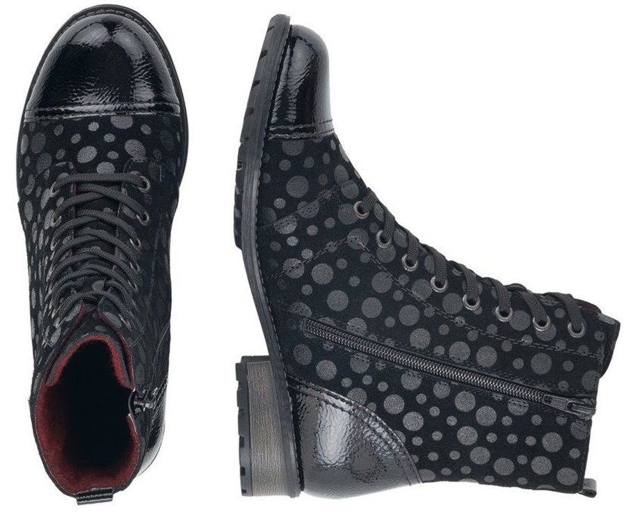 Women Remonte | Largo Black Grey Polka Dot Lace-Up Ankle Boot