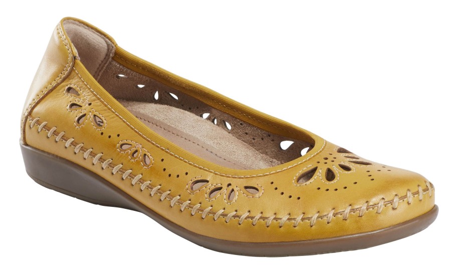 Women Earth | Alder Azza Orca Yellow Perforated Leather Ballet Flat