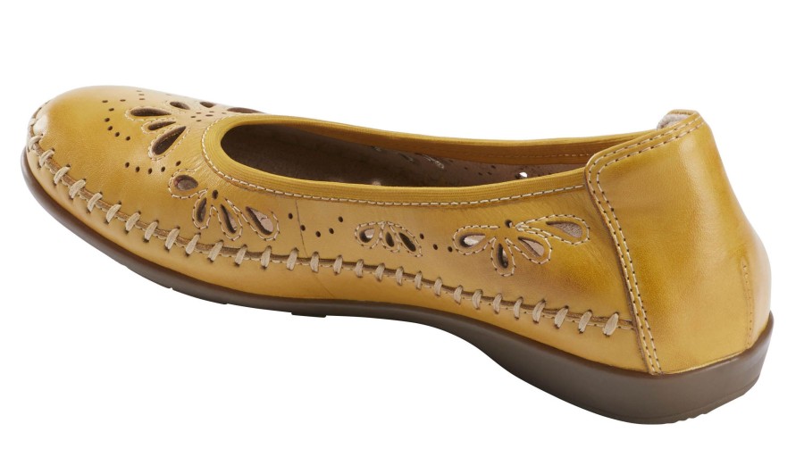 Women Earth | Alder Azza Orca Yellow Perforated Leather Ballet Flat