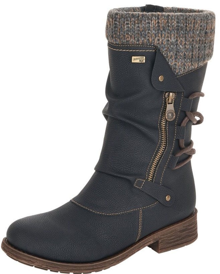 Women Remonte | Mombasa Black Knit Mid-Height Boot