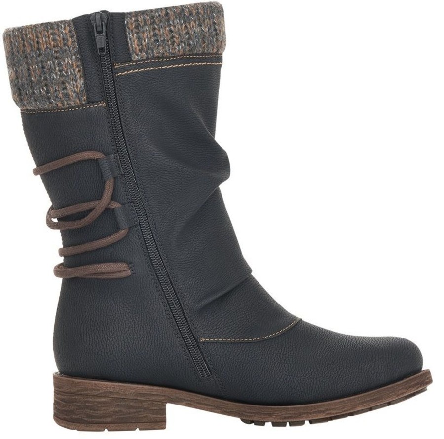 Women Remonte | Mombasa Black Knit Mid-Height Boot