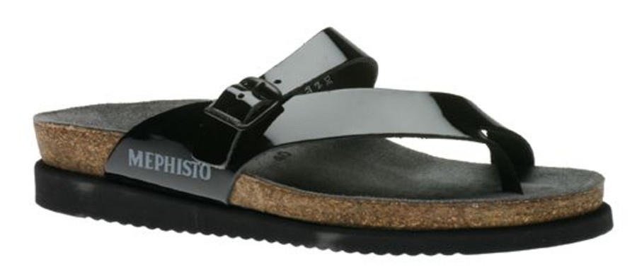 Women Mephisto | Helen Black Patent Thong Sandal