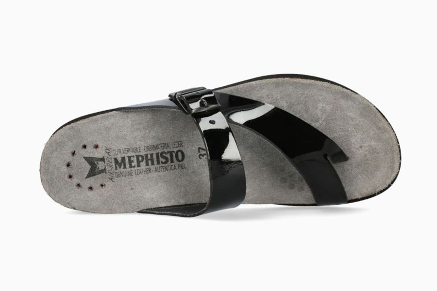 Women Mephisto | Helen Black Patent Thong Sandal