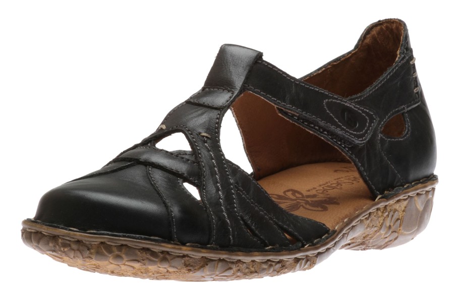 Women Josef Seibel | Rosalie 29 Black Leather T-Strap Mary Jane Sandal