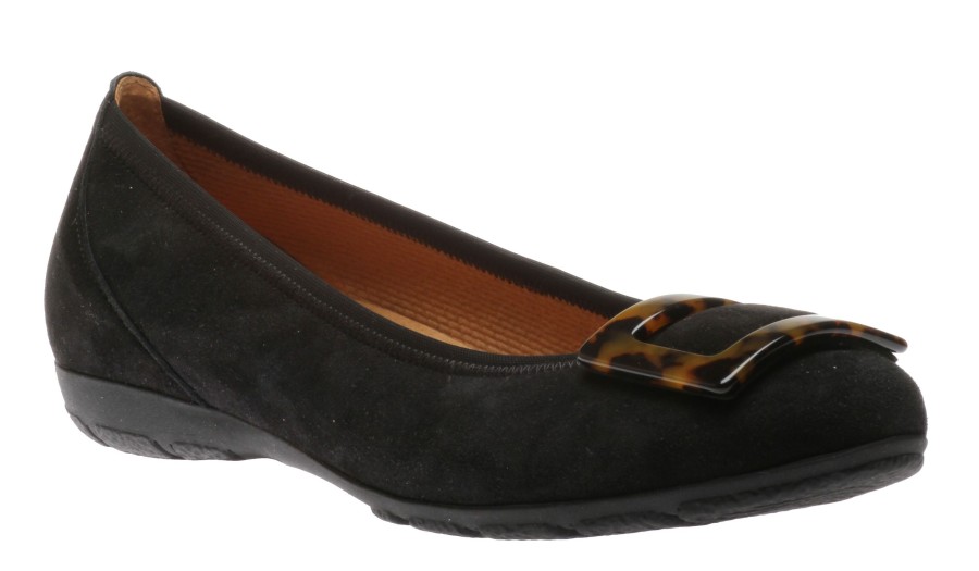 Women Gabor | 54.164.37 Black Tortoise Buckle Ballet Flat