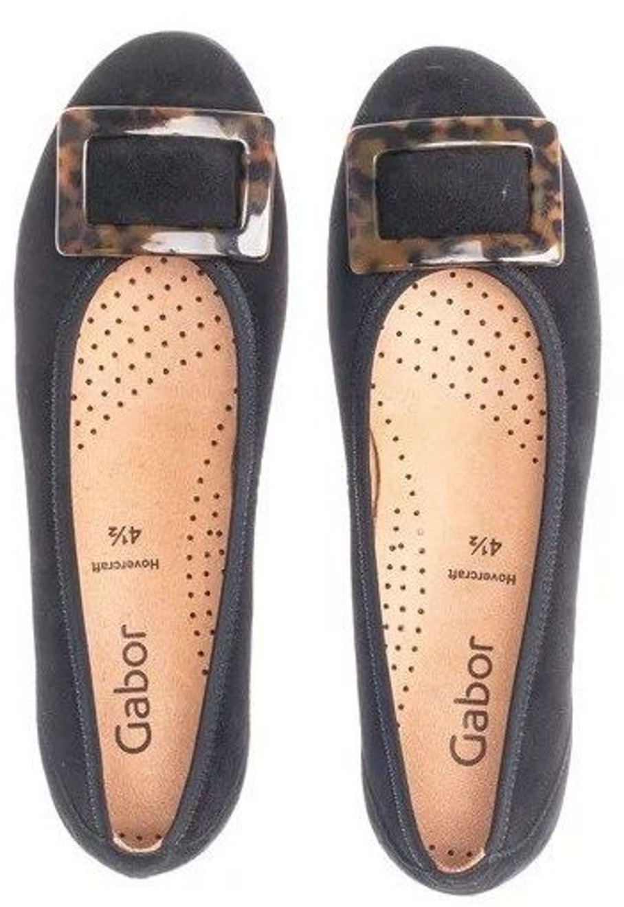 Women Gabor | 54.164.37 Black Tortoise Buckle Ballet Flat