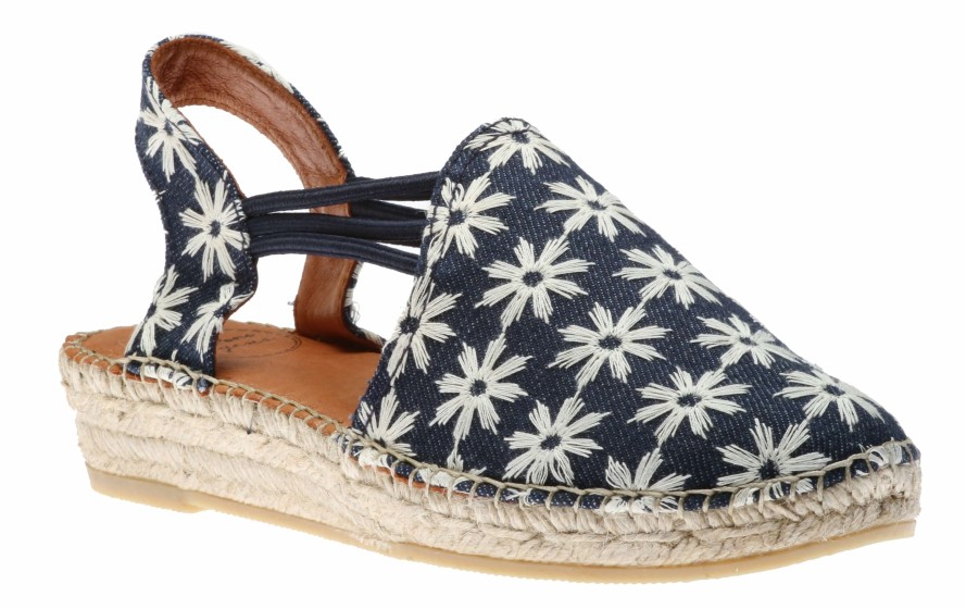 Women Toni Pons | Noa Texa Blue White Embroidered Slip-On Espadrille Flat Sandal