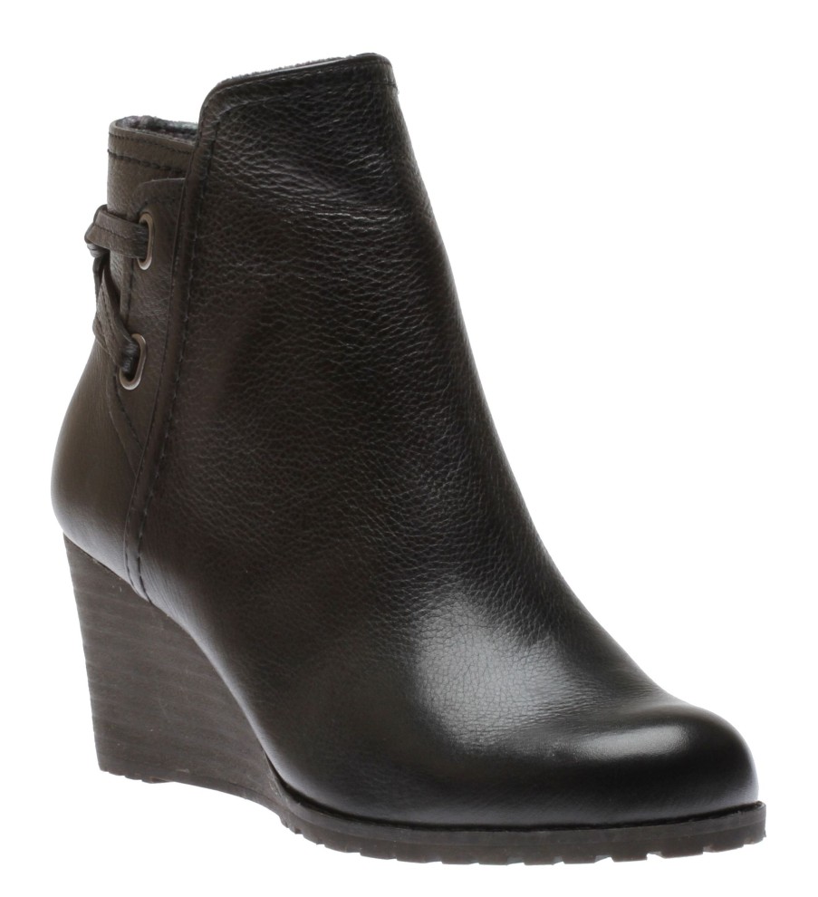 Women Cobb Hill | Lucinda Black Back Tie Ankle Wedge Boot