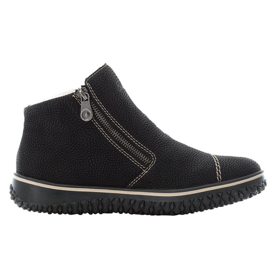 Women Rieker | Wildebuk Black Double Zipper Ankle Boot