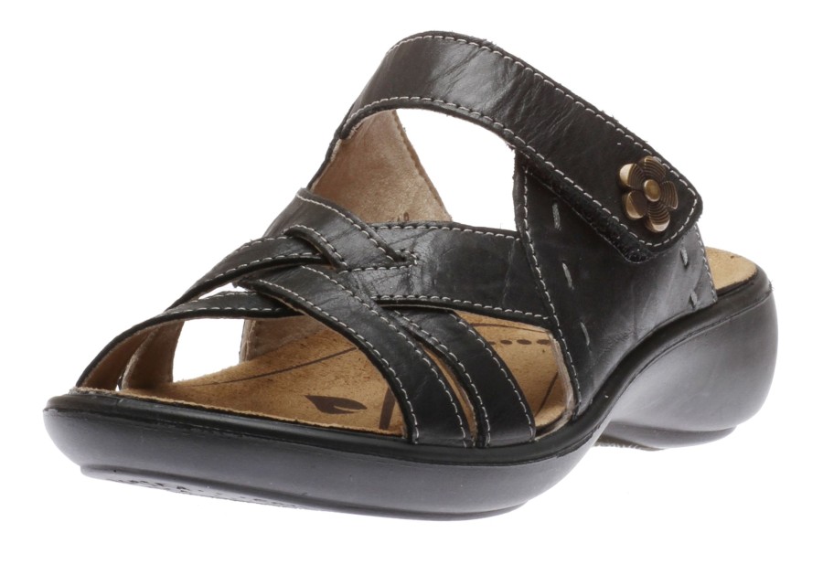 Women Romika | Ibiza 99 Black Leather Slide Sandal