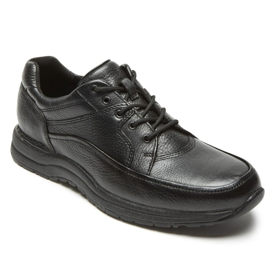 Men Rockport | Edge Hill Black Leather Lace-Up Walking Shoe