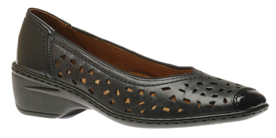 Women Jenny by Ara | Rashida Navy Perforated Leather Low Heel Pump