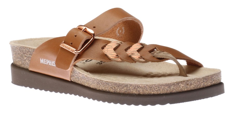 Women Mephisto | Heleonore Camel Brown Zebra Leather Thong Sandal