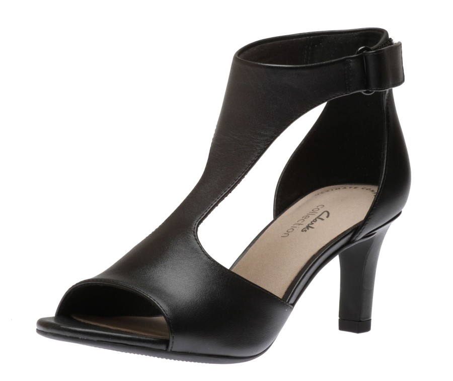 Women Clarks | Alice Flame Black Leather Heeled Sandal