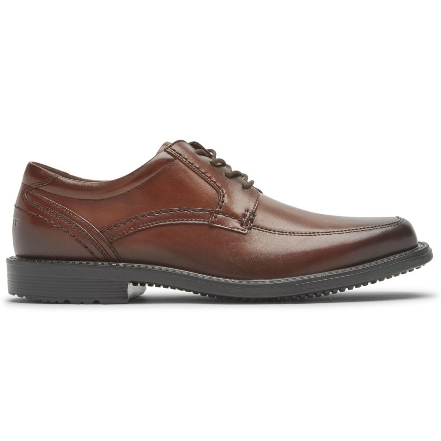 Men Rockport | Sherwood Brown Leather Apron Toe Oxford Dress Shoe