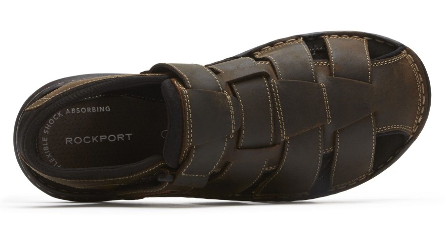 Men Rockport | Darwyn Brown Leather Fisherman Sandal