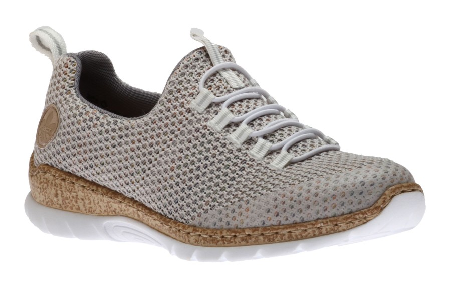 Women Rieker | Foil Beige Multicolour Knit Slip-On Bungee Sneaker