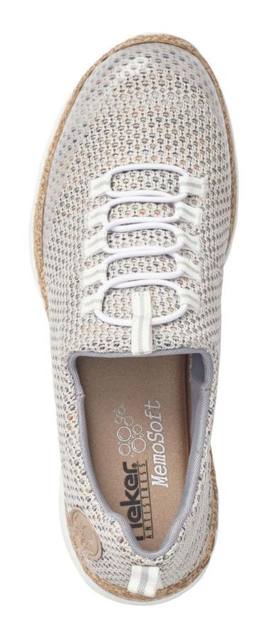 Women Rieker | Foil Beige Multicolour Knit Slip-On Bungee Sneaker