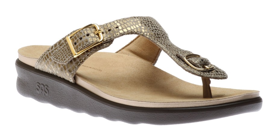 Women SAS Shoes | Sanibel Olive Gold Thong Sandal