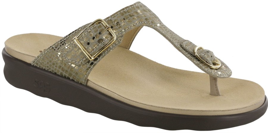 Women SAS Shoes | Sanibel Olive Gold Thong Sandal