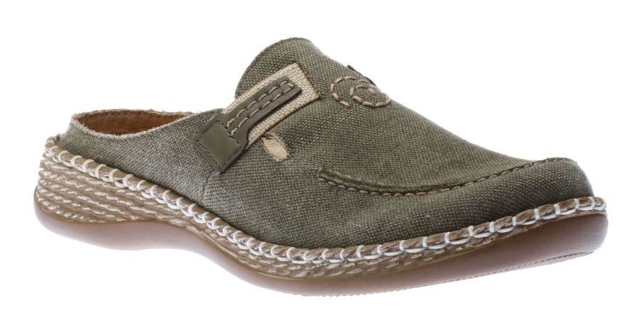 Women Rieker | Leinen Green Slip-On Mule