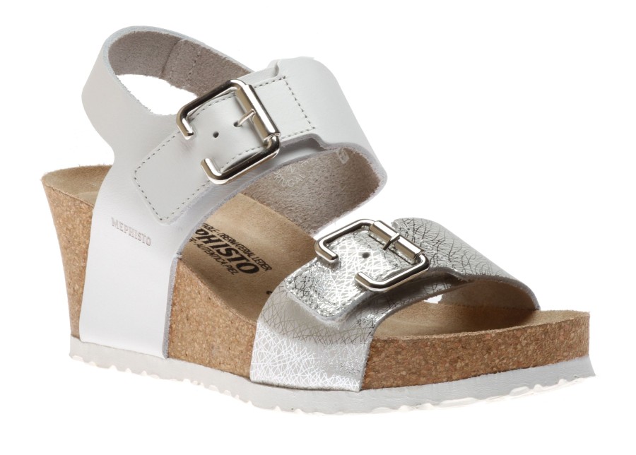 Women Mephisto | Lissandra White Silver Print Wedge Sandal