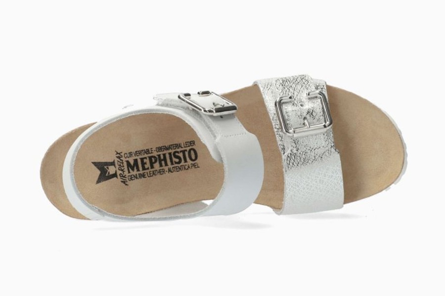 Women Mephisto | Lissandra White Silver Print Wedge Sandal