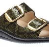 Women Finn Comfort | Lipari Green Snakeskin Patent Gold Buckle Slide Sandal