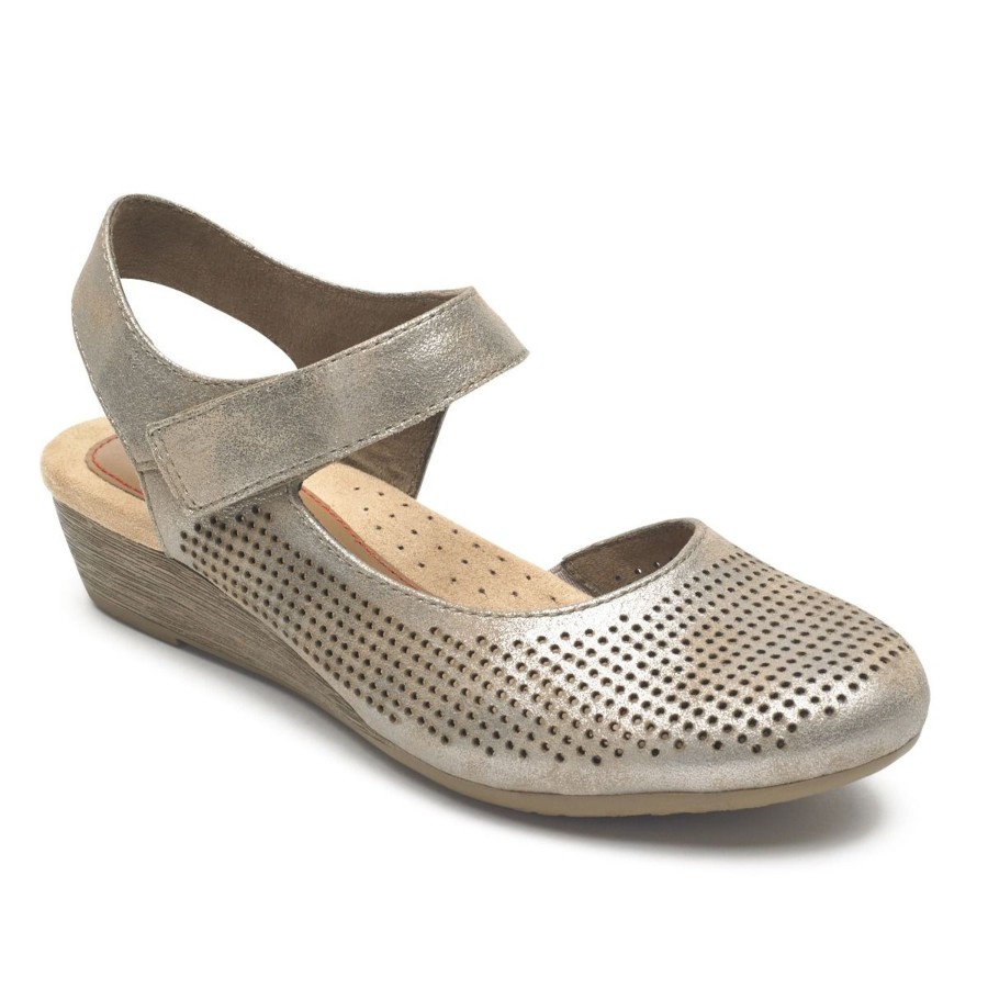 Women Rockport | Judson Metallic Perforated Leather Wedge Sandal