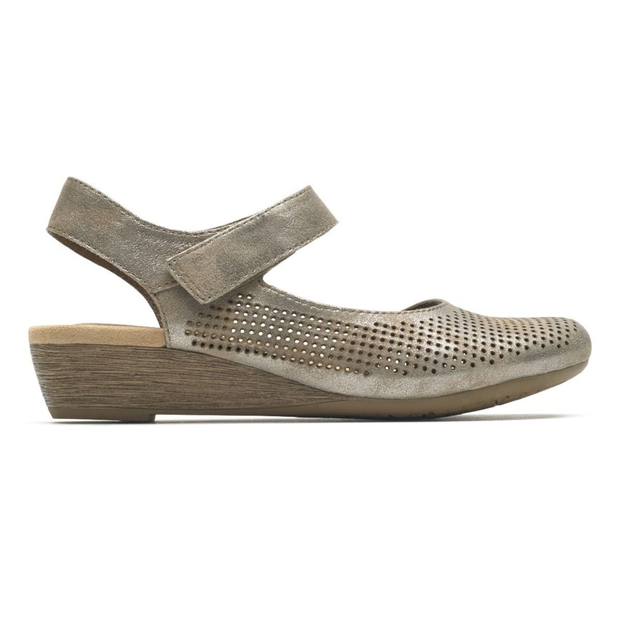 Women Rockport | Judson Metallic Perforated Leather Wedge Sandal