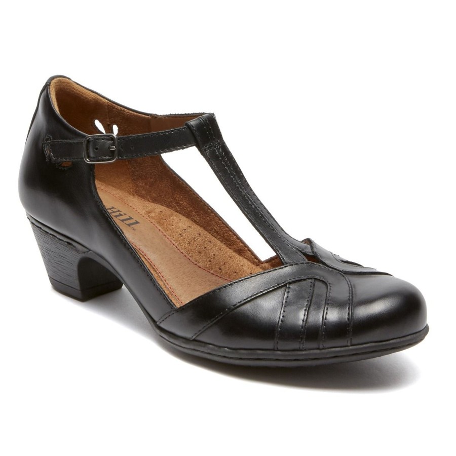 Women Cobb Hill | Angelina Black T-Strap Low Heel