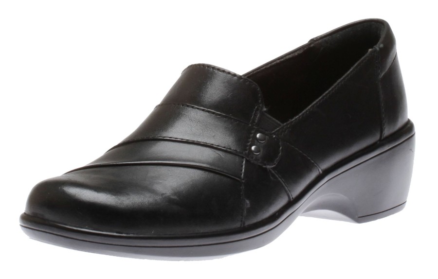 Women Clarks | May Marigold Black Leather Slip-On Dress Loafer