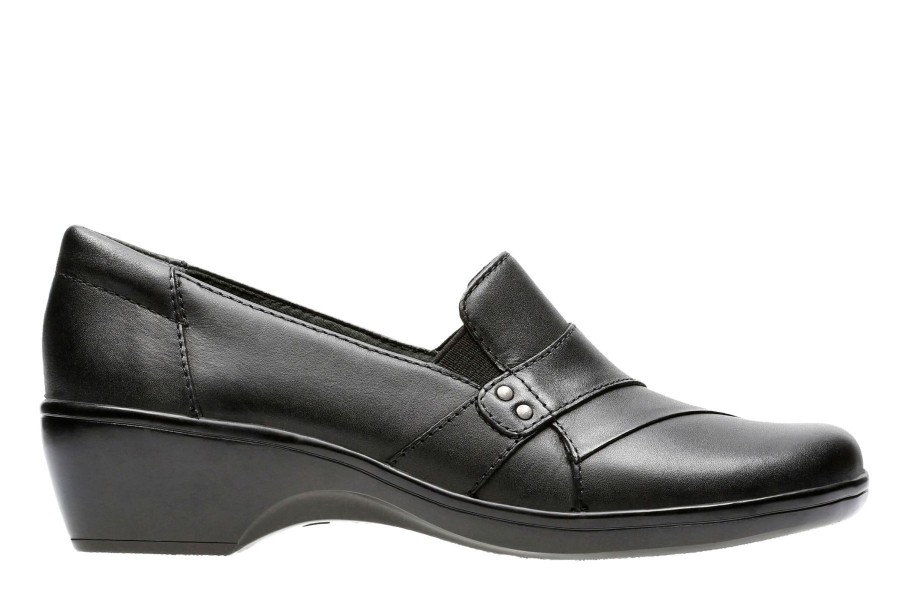 Women Clarks | May Marigold Black Leather Slip-On Dress Loafer