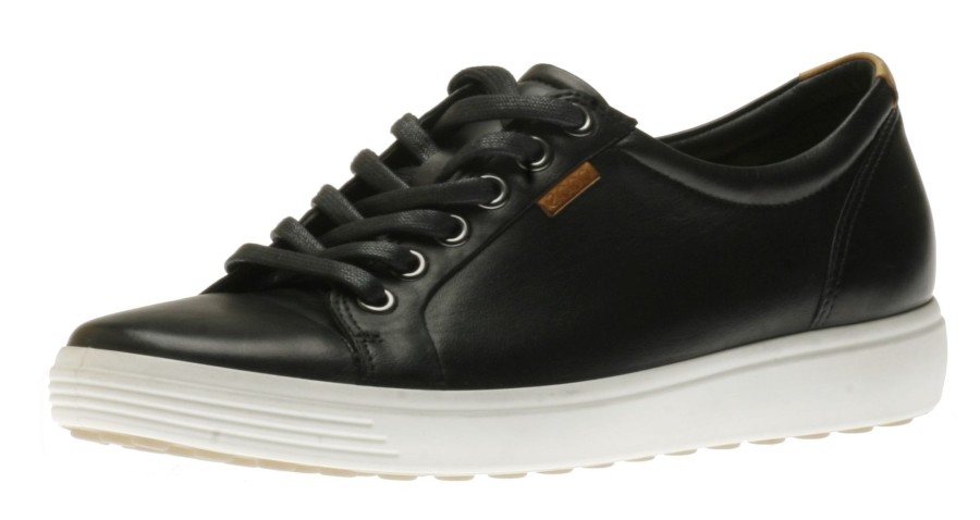 Men Ecco | Men'S Soft 7 Black Leather Lace-Up Sneaker