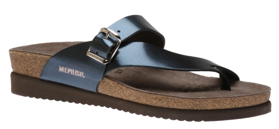 Women Mephisto | Helen Blue Metallic Leather Thong Sandal