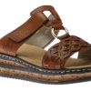 Women Rieker | Eagle Brown Embossed Wedge Slide Sandal