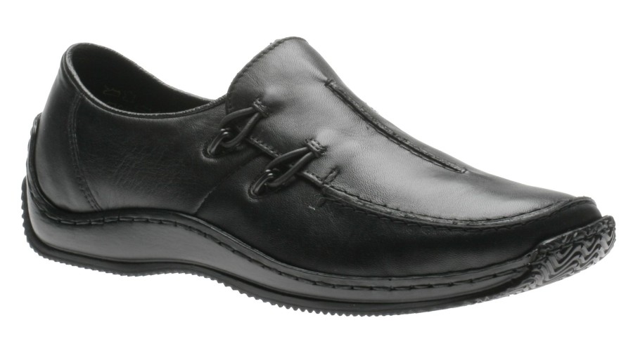 Women Rieker | Lugano Black Leather Elastic Slip-On Shoe