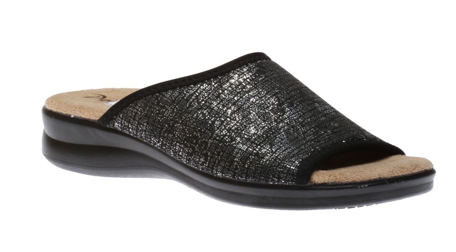 Women Polyflex | Ladies Black Silver Slide Sandal