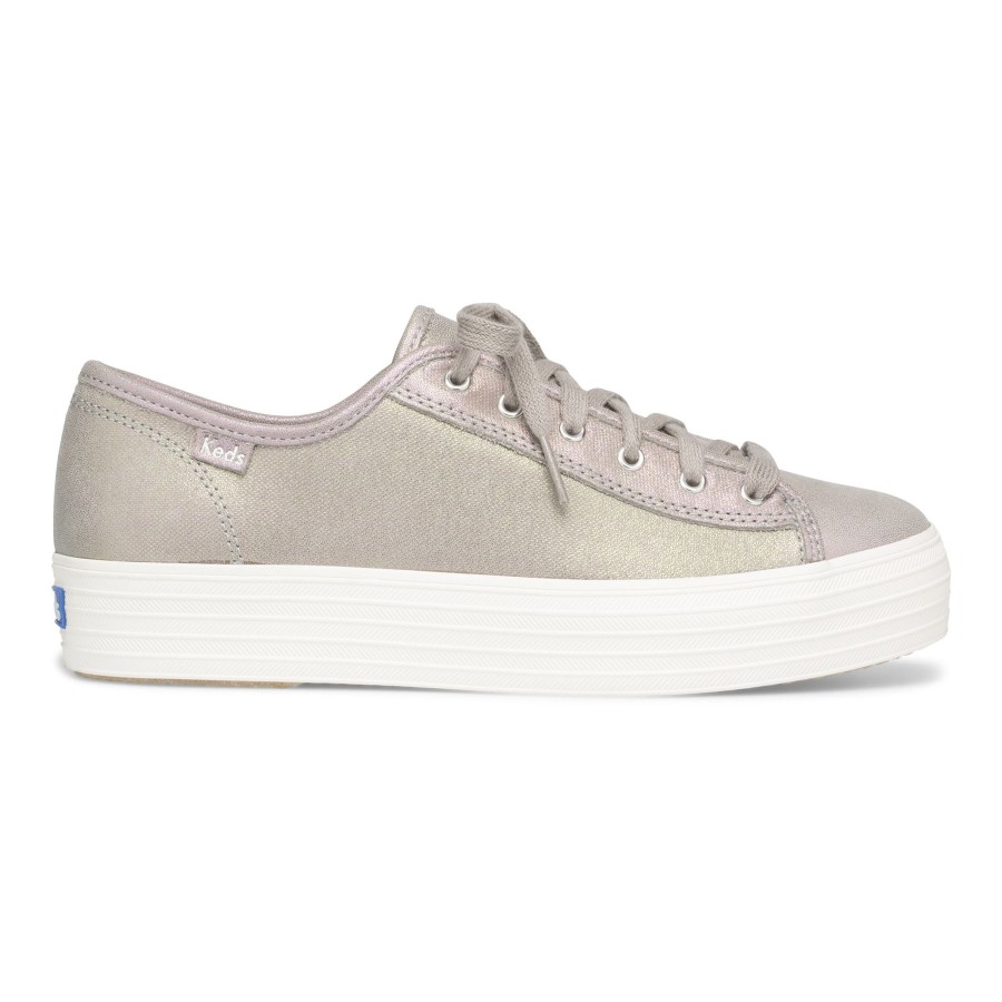 Women Keds | Triple Kick Grey Iridescent Leather Lace-Up Platform Sneaker