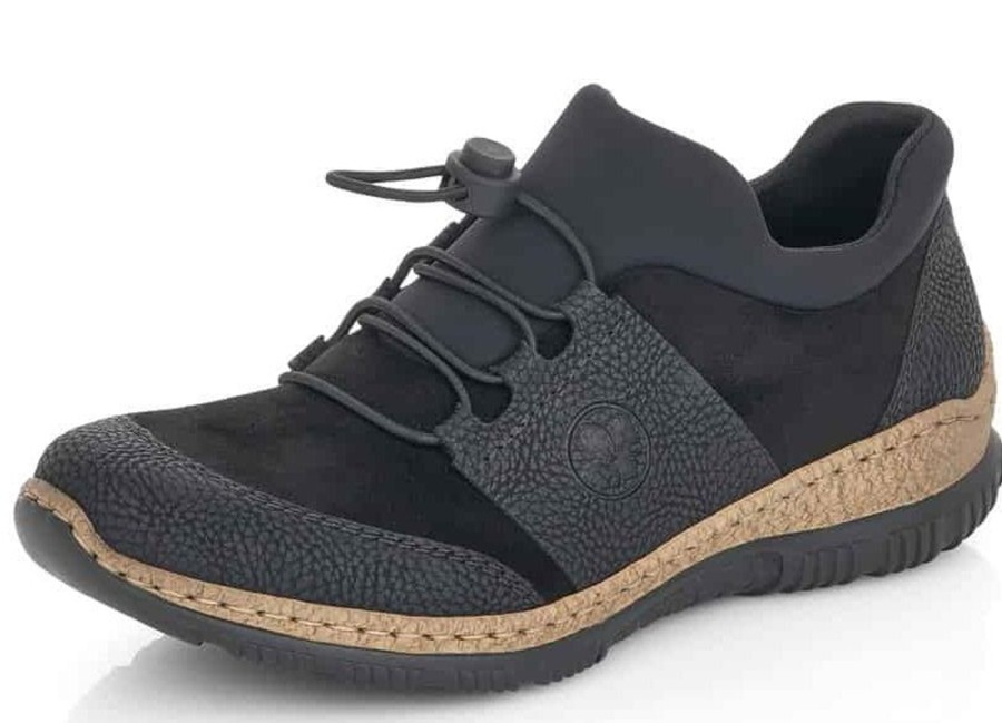 Women Rieker | Scuba Black Slip-On Bungee Sneaker