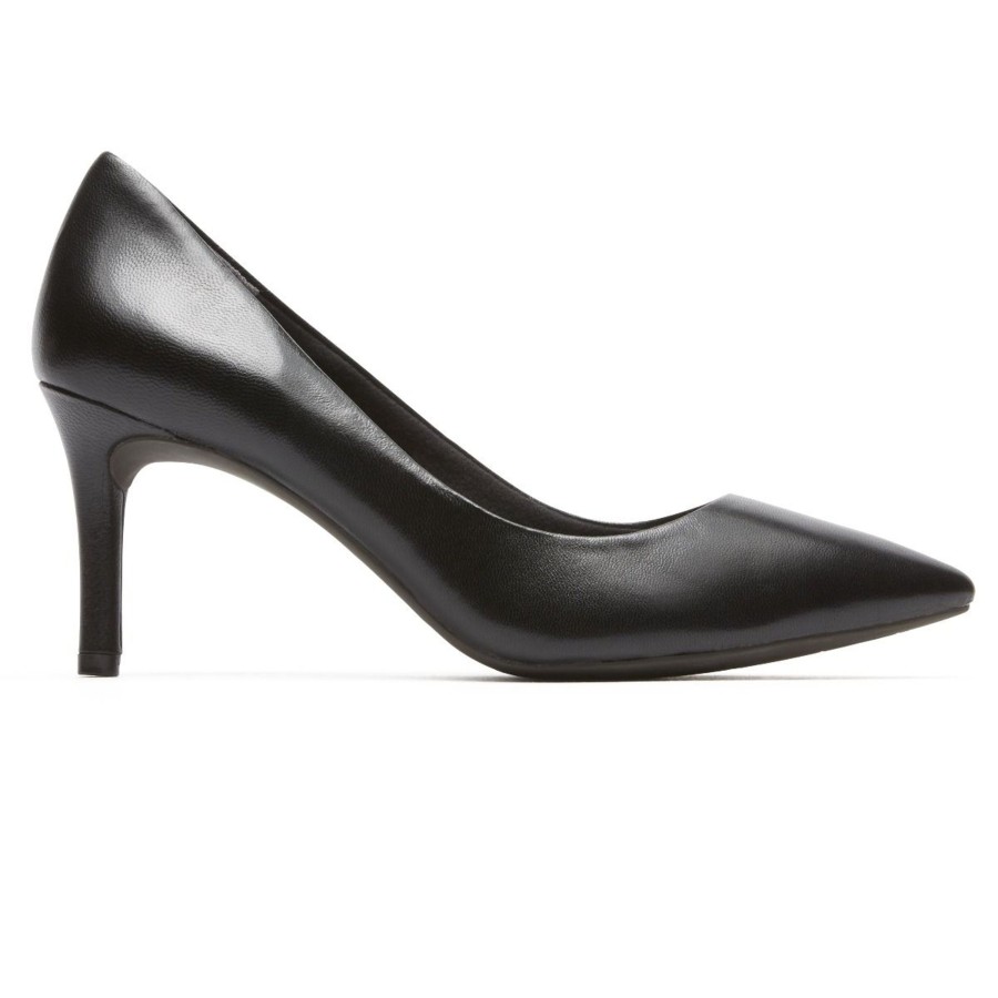 Women Rockport | Total Motion Black Leather Pointed Toe Heel Dress Pump