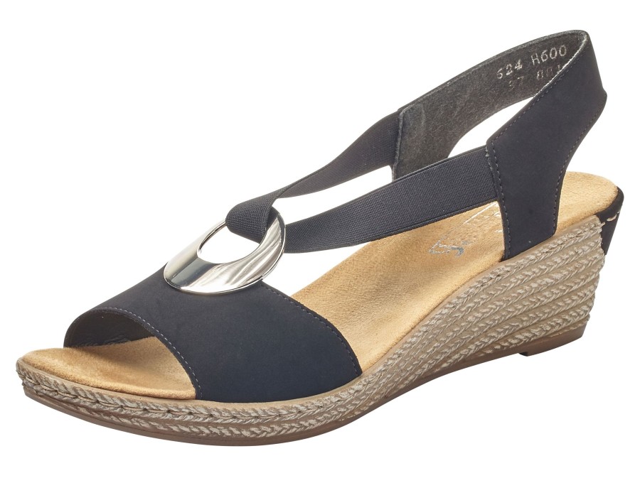 Women Rieker | Morokko Black Silver Disc Wedge Sandal