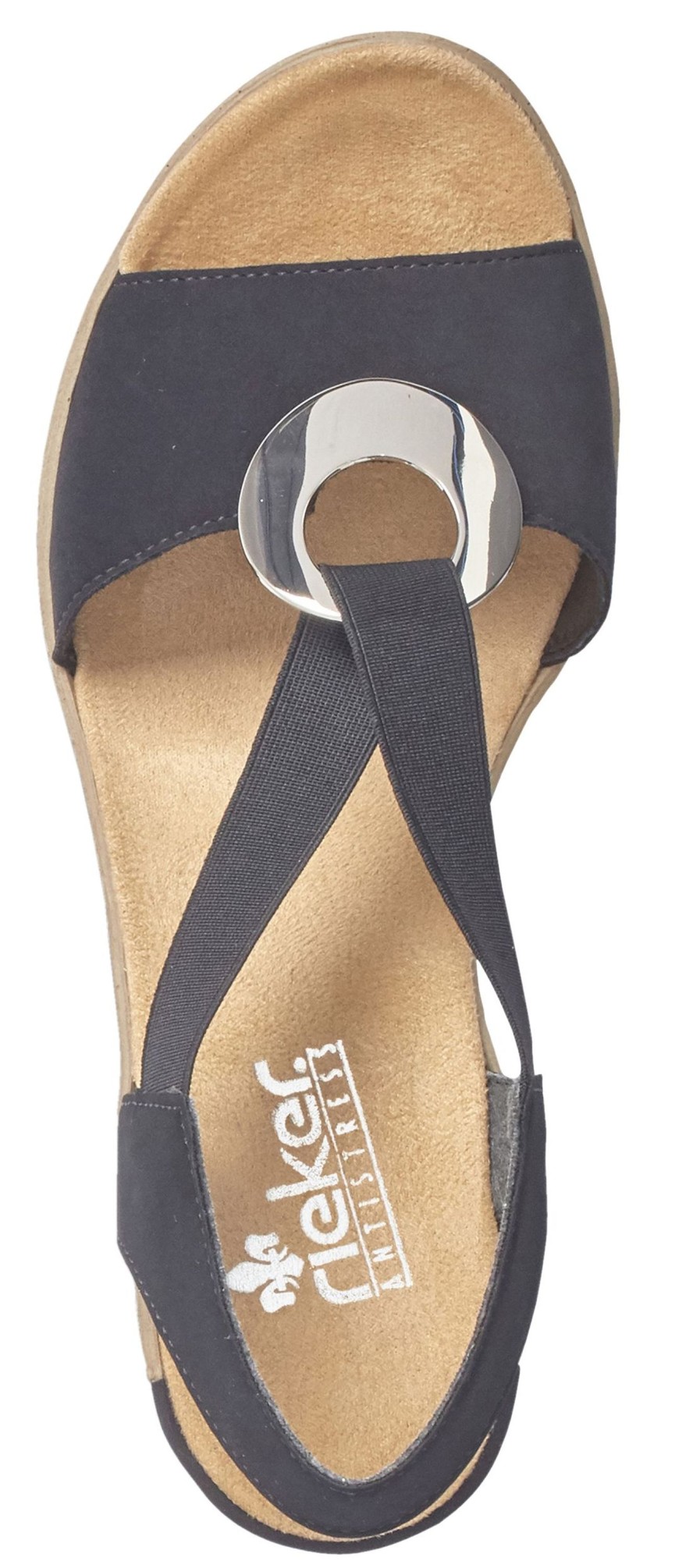 Women Rieker | Morokko Black Silver Disc Wedge Sandal